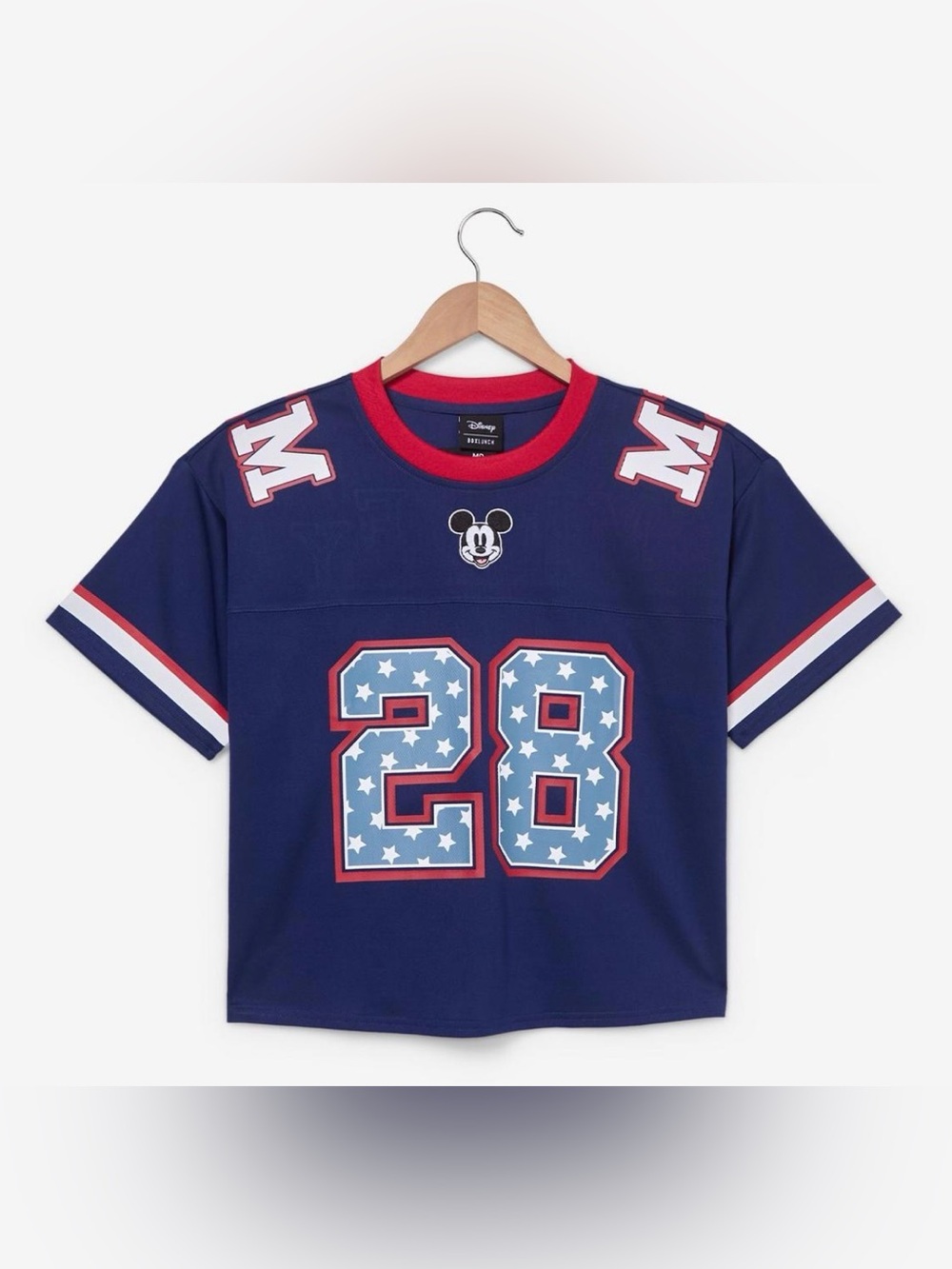 Disney Red, White and Blue Mickey '28' Cropped Football Jersey Top- New